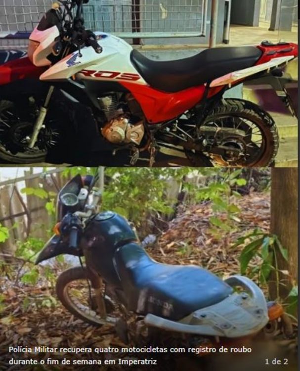 QUATRO MOTOS ROUBADAS SÃO RECUPERADAS DURANTE O FIM DE SEMANA EM IMPERATRIZ 